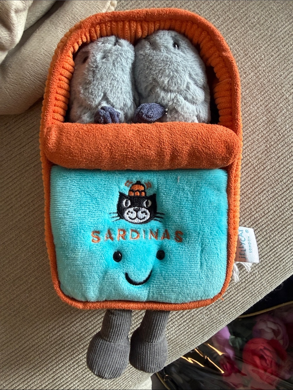 Jellycat Orange and Aqua Sardinas Plush Pouch